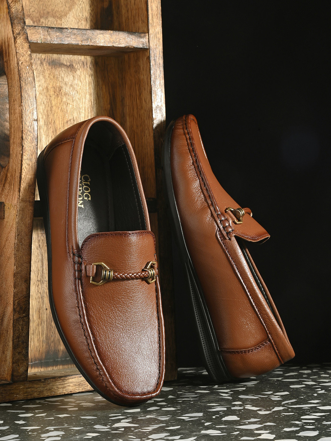 

CLOG LONDON Men Leather Square Toe Loafers, Brown