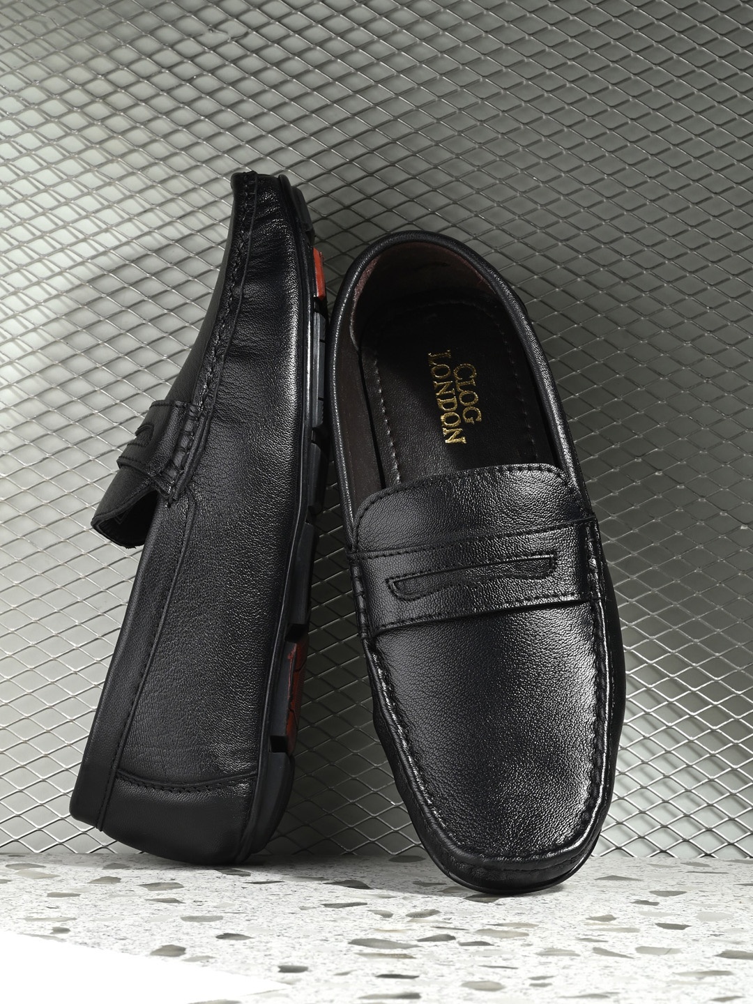 

CLOG LONDON Men Leather Square Toe Loafers, Black