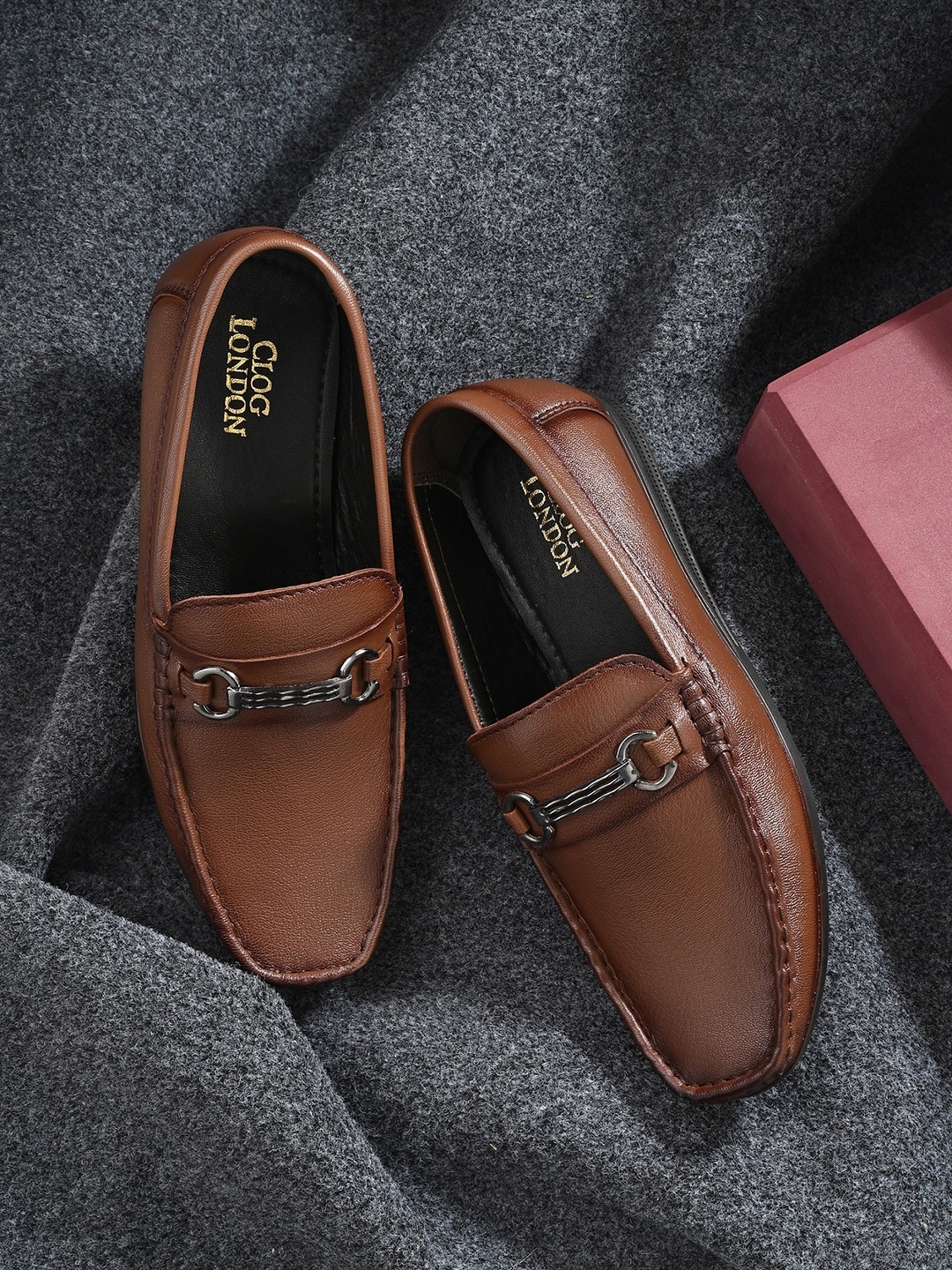 

CLOG LONDON Men Leather Square Toe Loafers, Brown