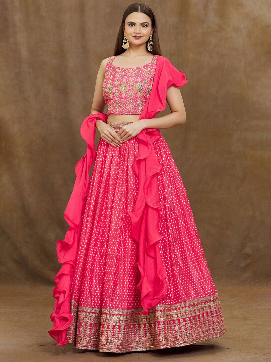 

Zeel Clothing Embroidered Sequinned Semi-Stitched Lehenga With Unstitched Blouse & Dupatta, Pink
