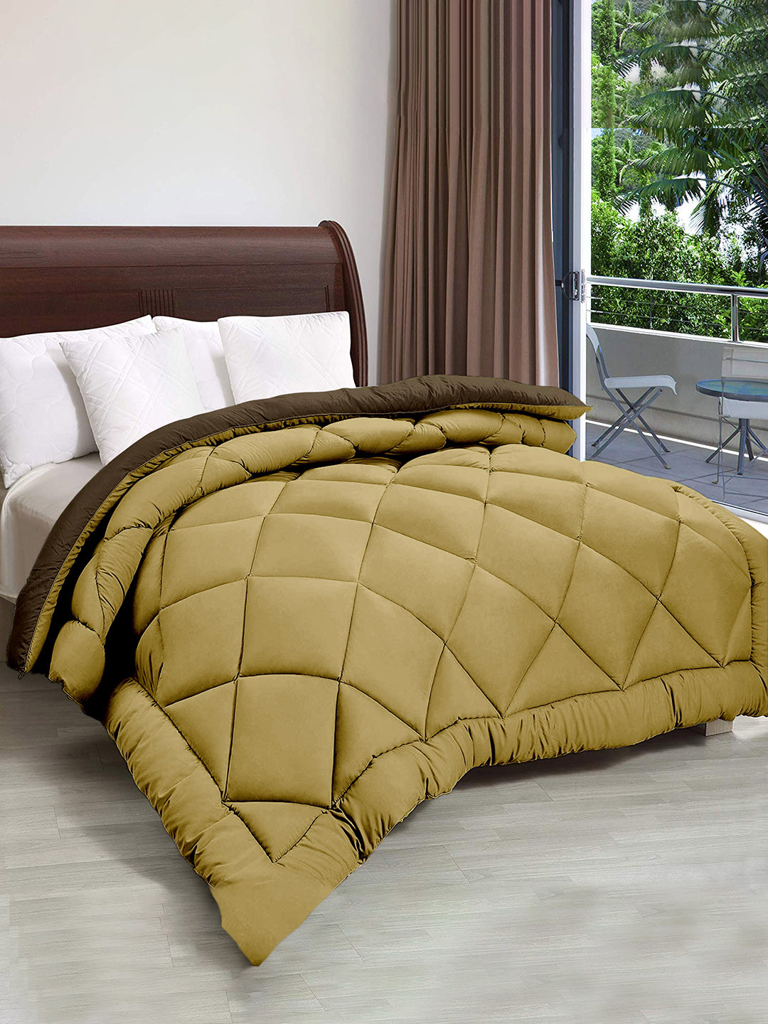 

Cloth Fusion Pacifier Coffee Brown Reversible Heavy Winter 210 GSM Single Bed Comforter, Camel brown