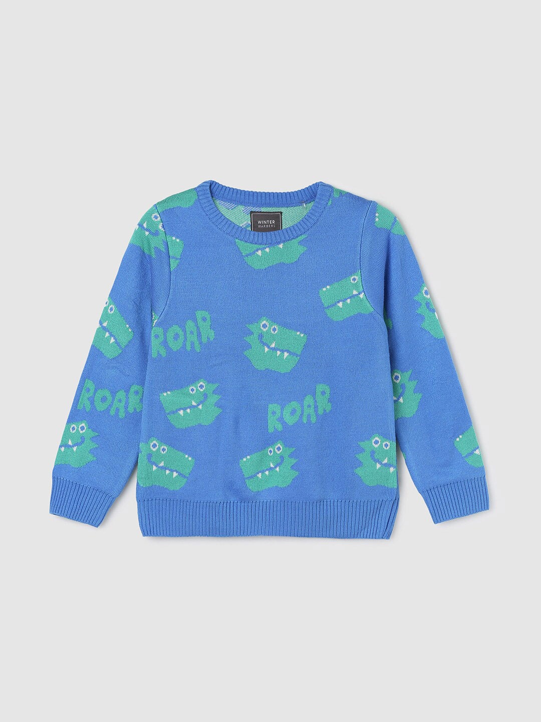 

max Boys Conversational Printed Ribbed Acrylic Pullover, Blue