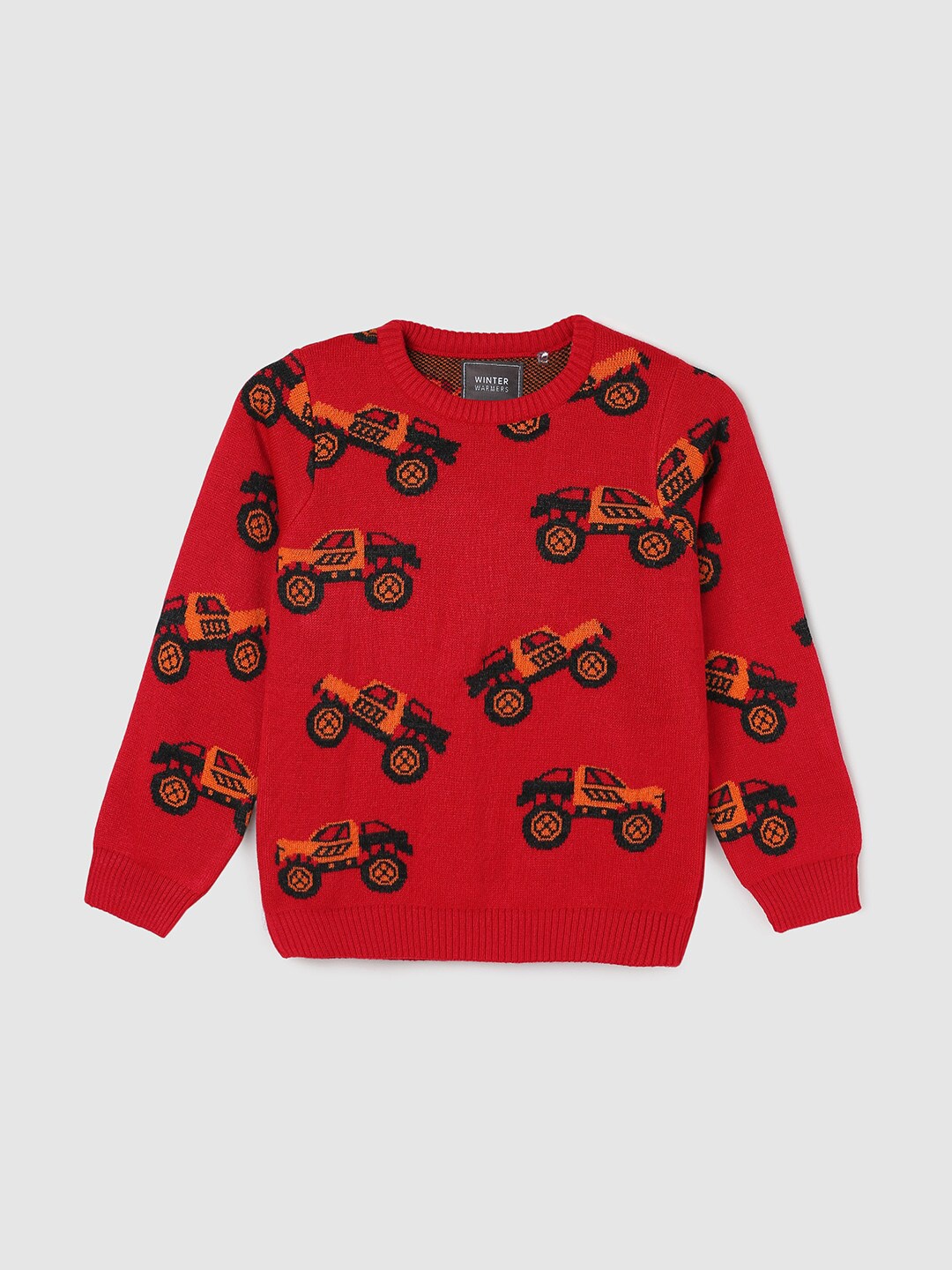 

max Boys Conversational Printed Ribbed Acrylic Pullover, Red