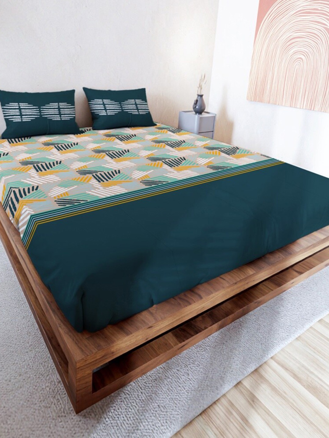 

MAYFAIR HOMES LONDON Rushmoor Blue Cotton 144 TC Queen Bedsheet with 2 Pillow Covers