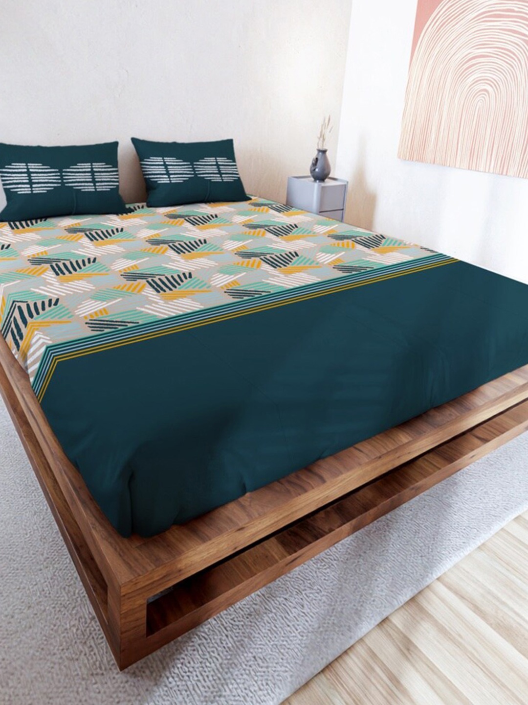 

MAYFAIR HOMES LONDON Rushmoor Green Geometric Cotton 144 TC Crib Bedsheet & Pillow Covers