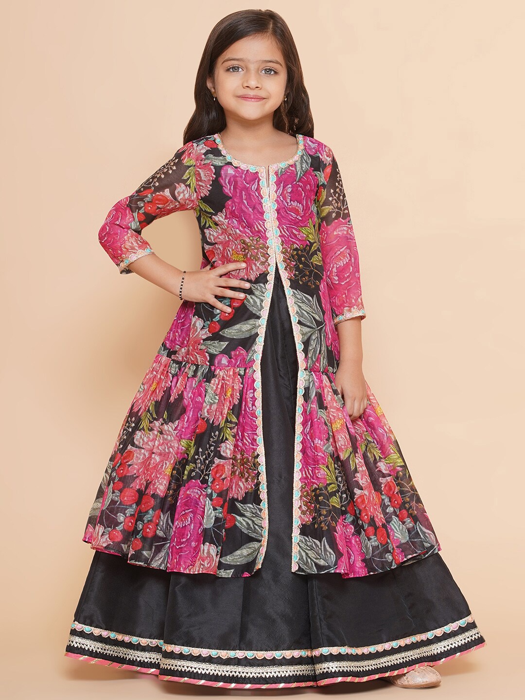 

Bitiya by Bhama Girls Printed Ready to Wear Lehenga & Choli, Black