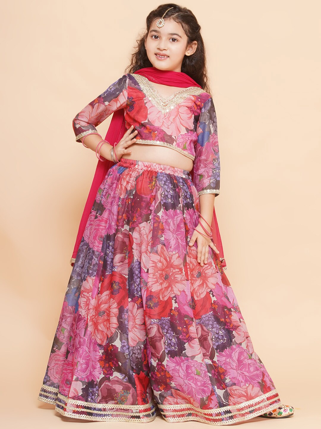 

Bitiya by Bhama Girls Printed Ready to Wear Lehenga & Blouse With Dupatta, Purple