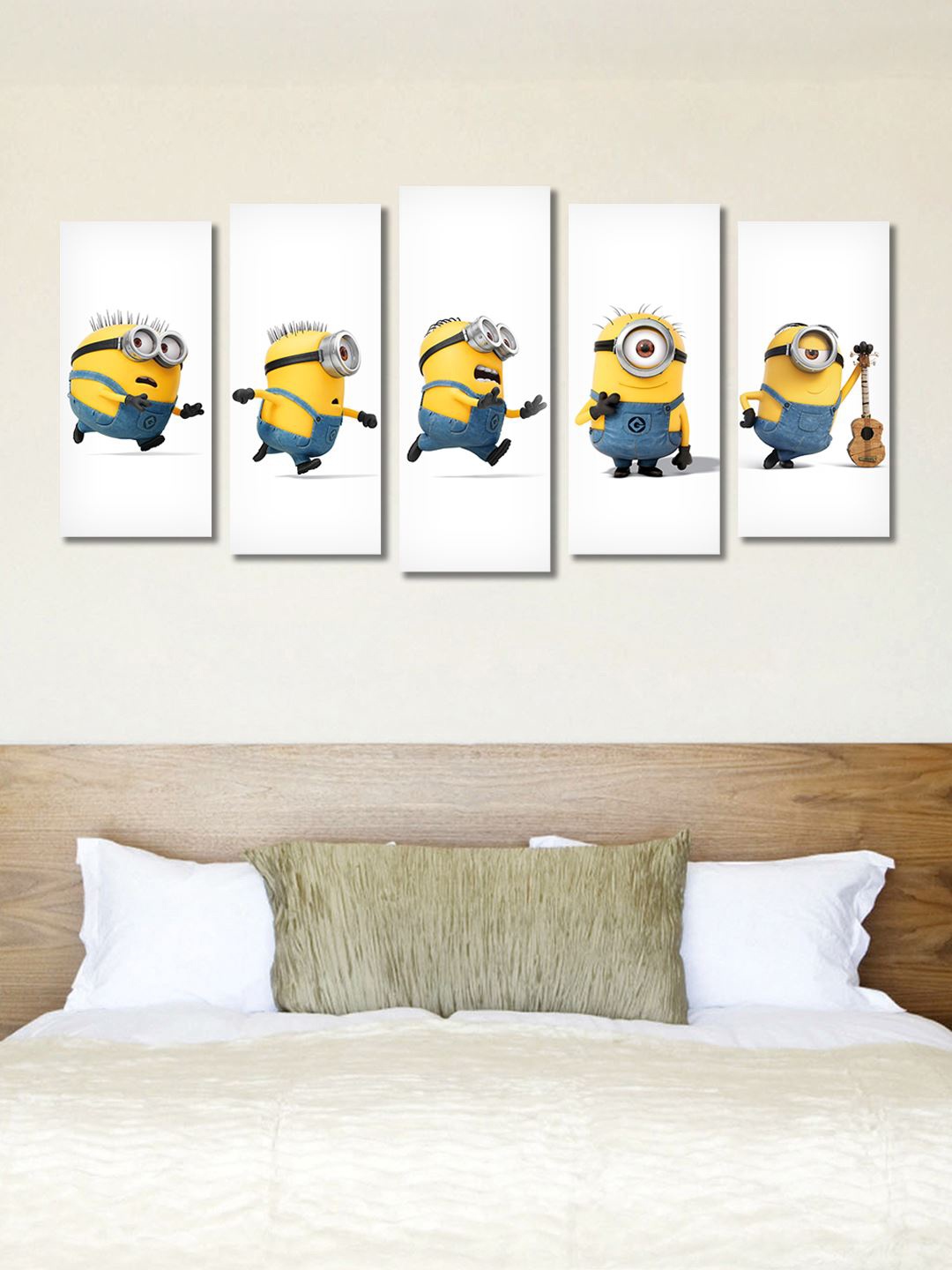 

999Store Set of 5 White, Blue and Yellow Minions Wall Art