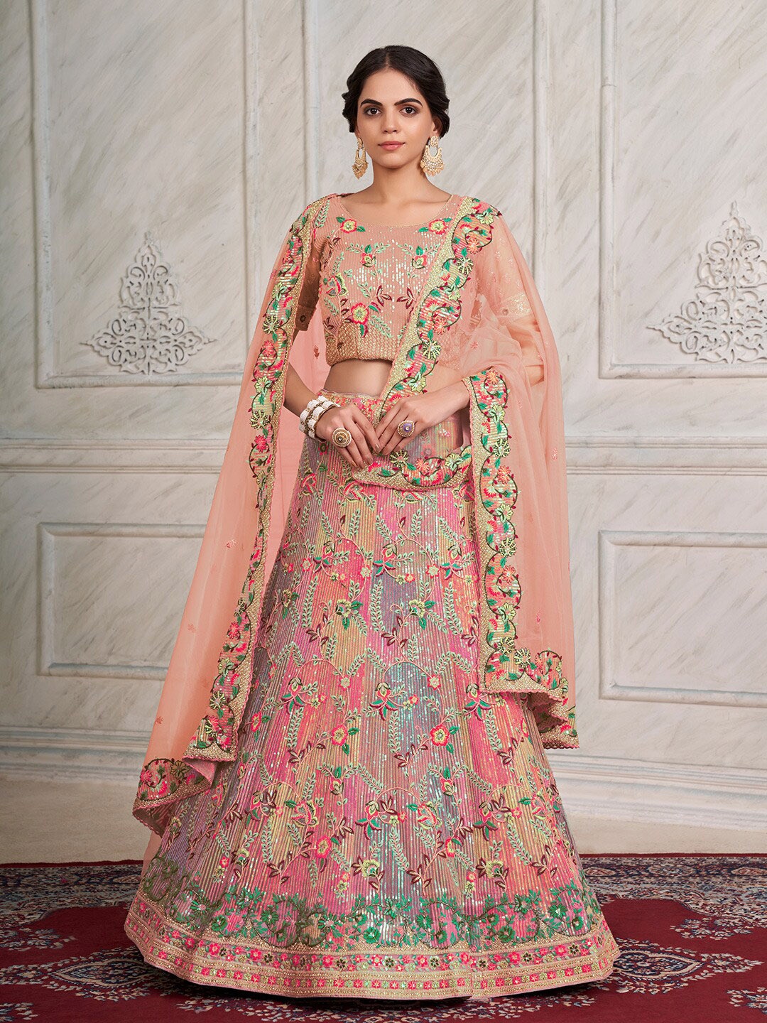 

Fusionic Embellished Sequinned Semi-Stitched Lehenga Choli With Dupatta, Pink