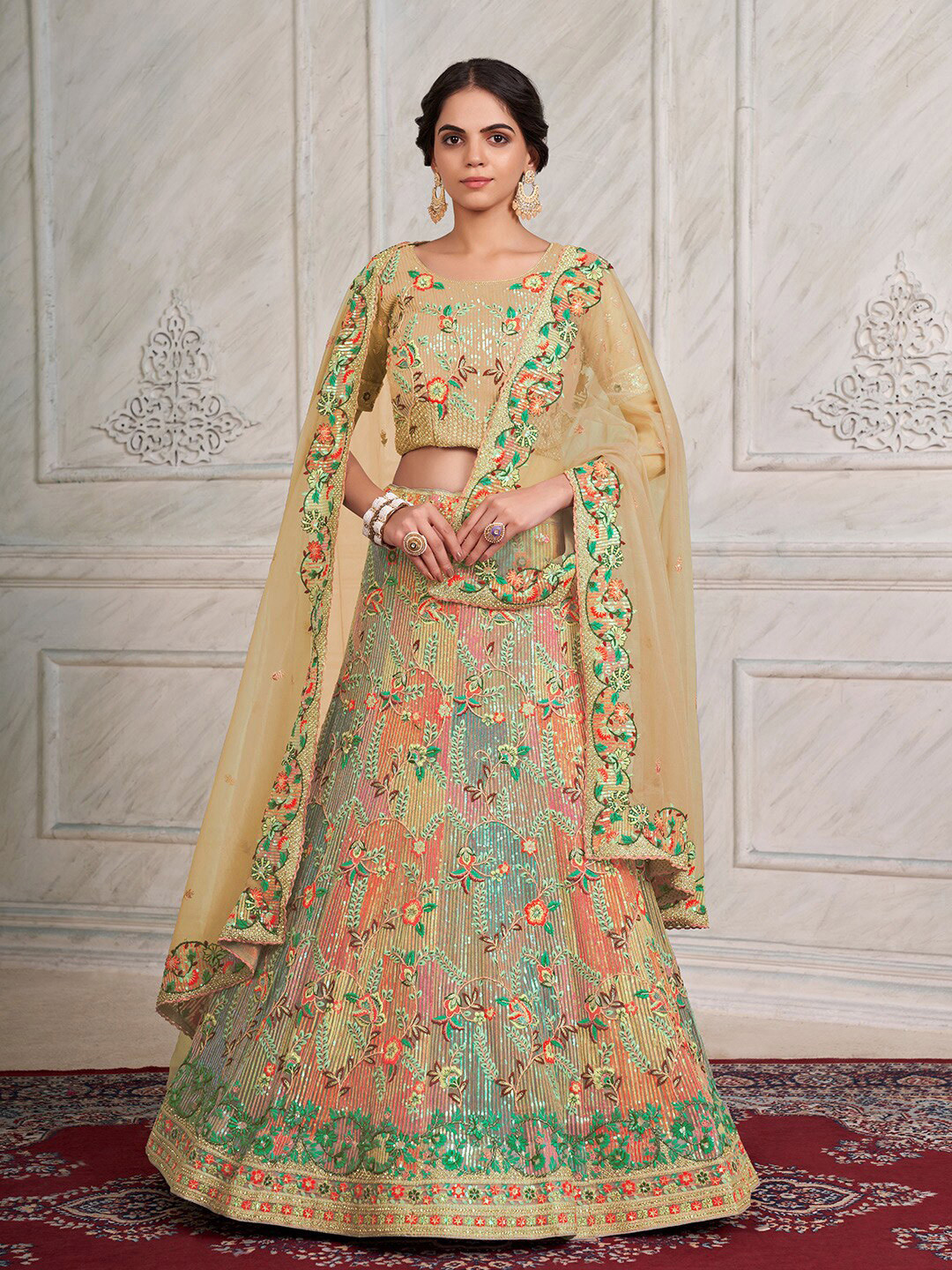

Fusionic Embellished Sequinned Semi-Stitched Lehenga & Unstitched Blouse With Dupatta, Yellow