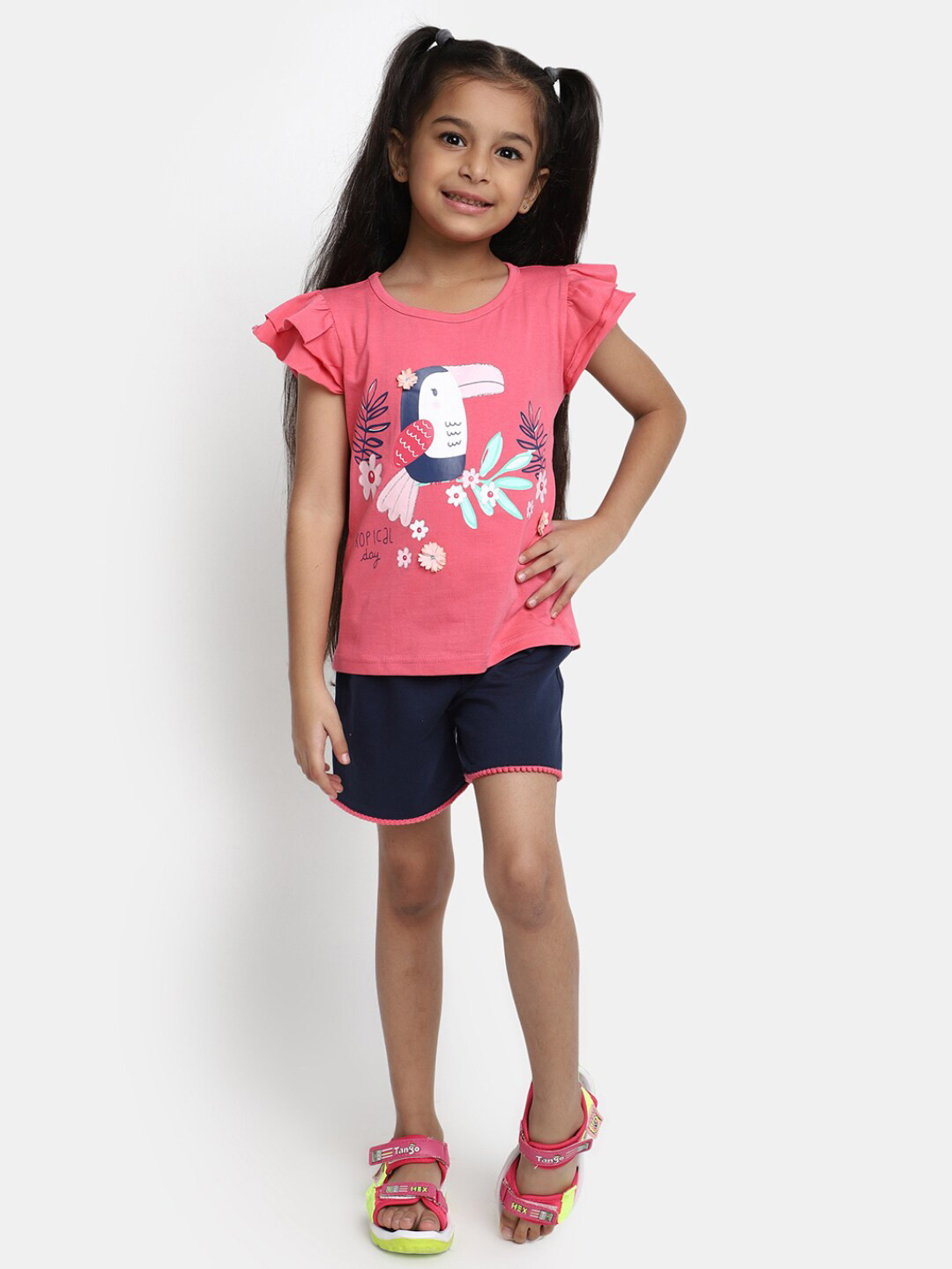 

V-Mart Kids Graphic Printed Pure Cotton T-shirt with Shorts, Fuchsia