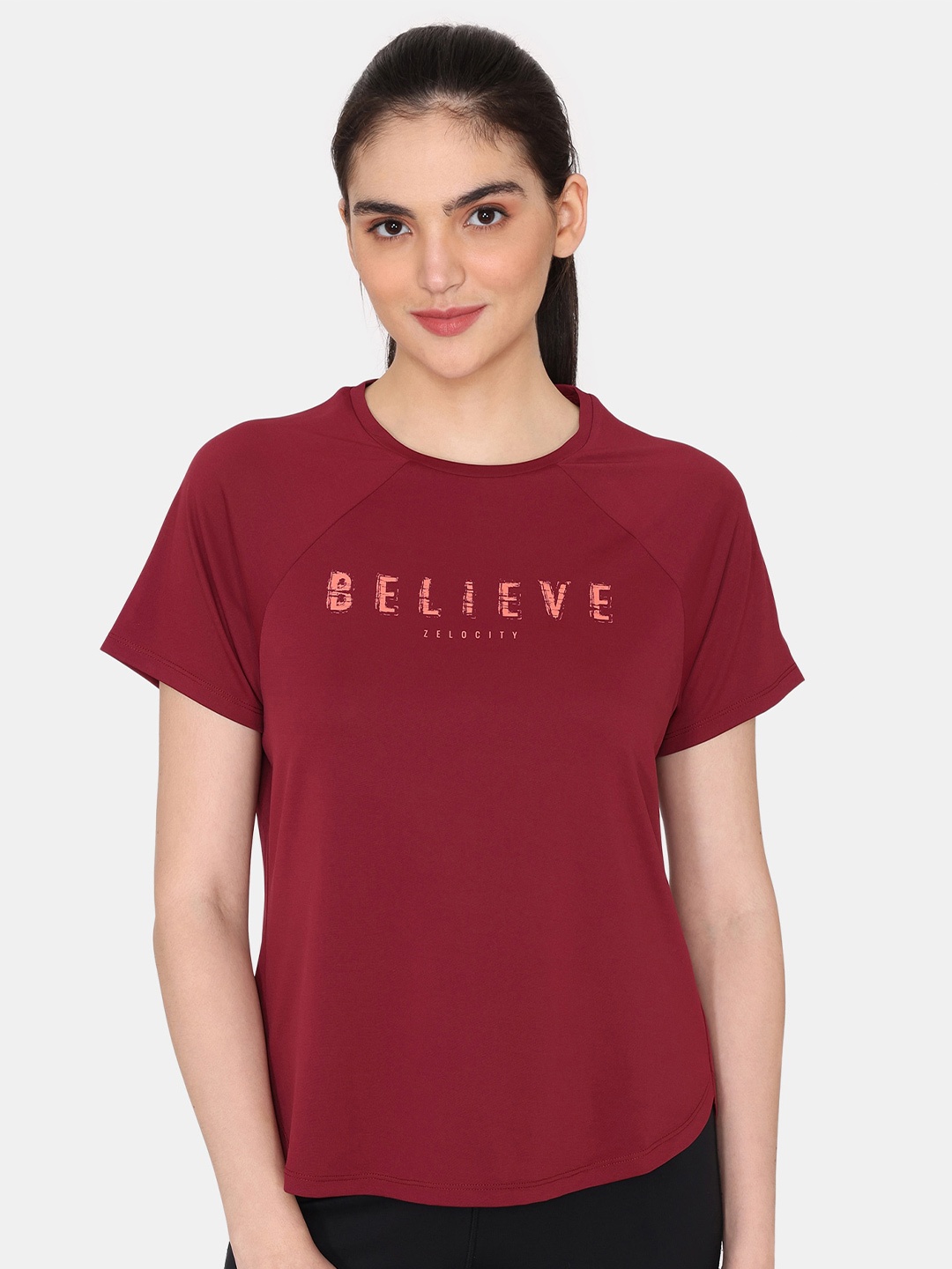 

Zelocity by Zivame Typography Printed T Shirt, Maroon