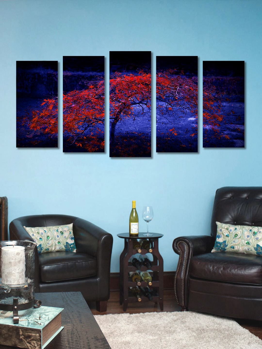 

999Store Blue & Red Set of 5 Wall Art