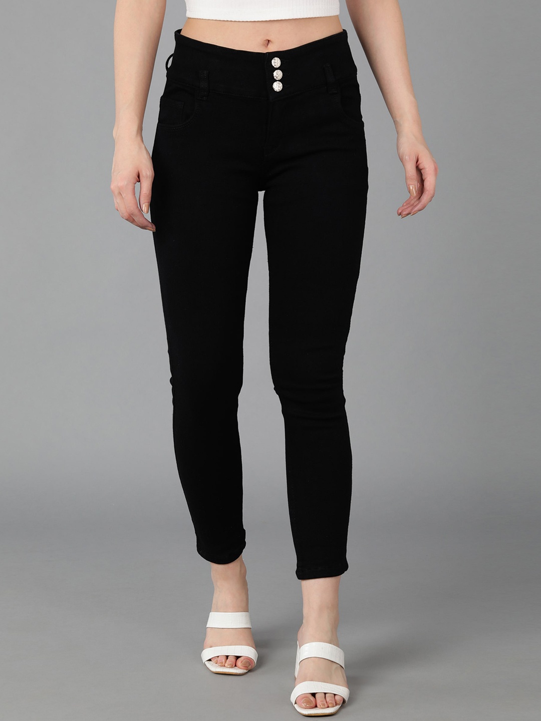 

A-Okay Women Skinny Fit Mid Rise Stretchable Jeans, Black