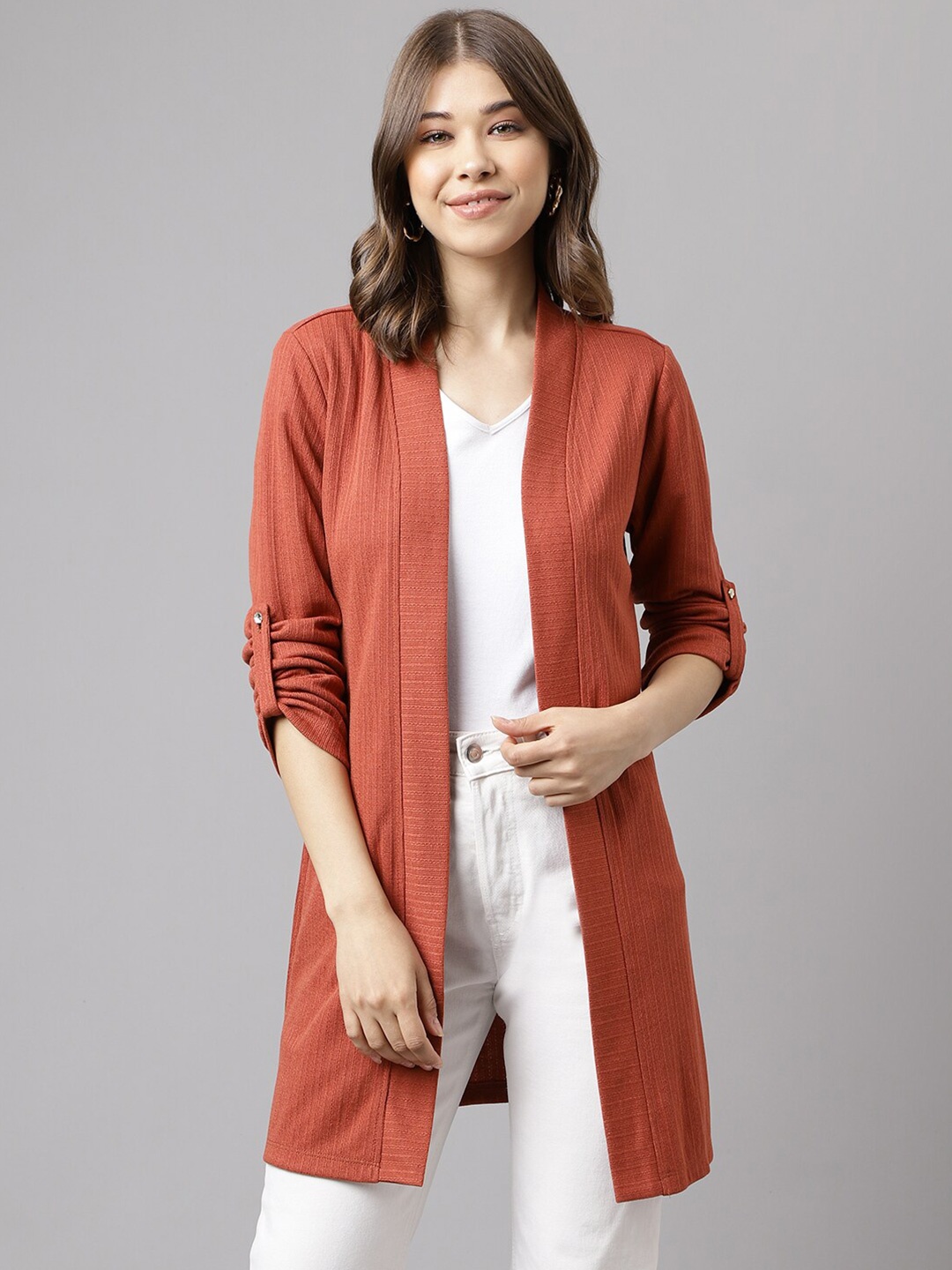 

Latin Quarters Open-Front Longline Shrug, Rust