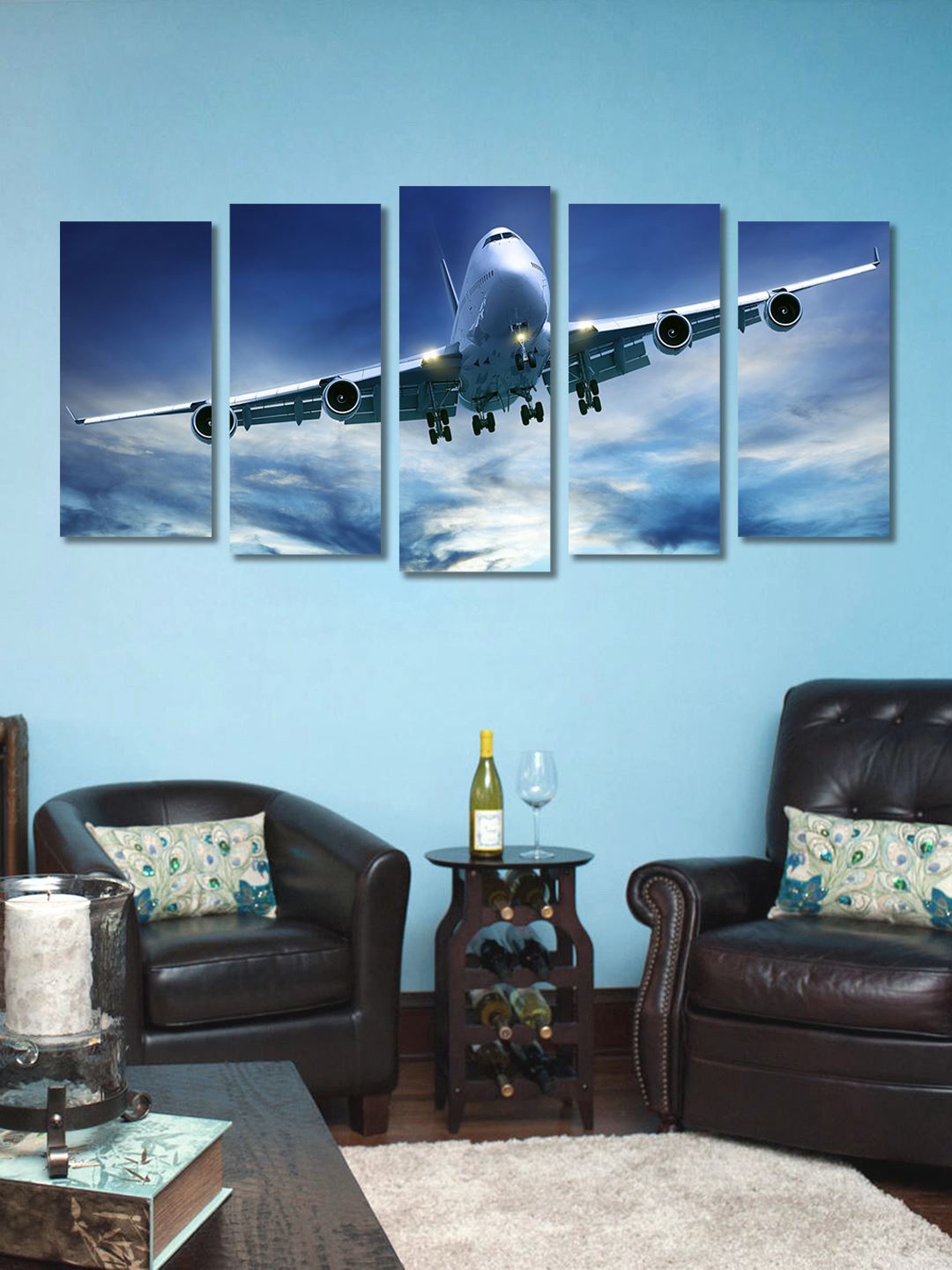 

999Store Blue & White Set of 5 Wall Art