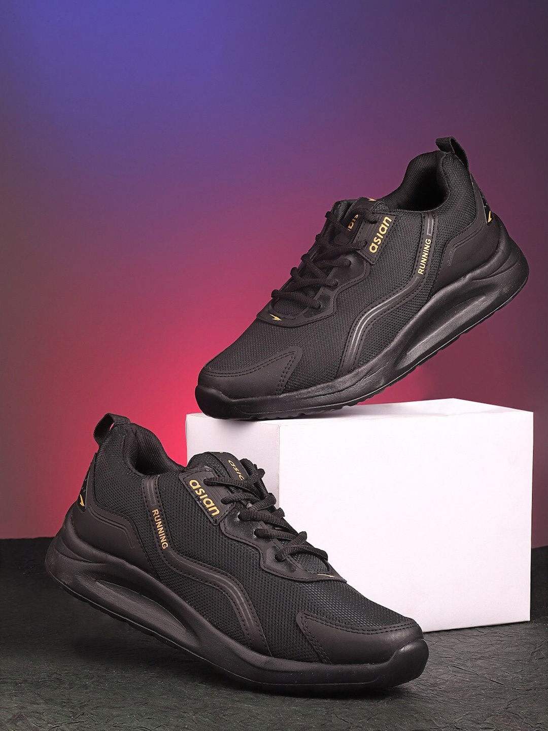 

ASIAN Men Mesh Running Shoes, Black