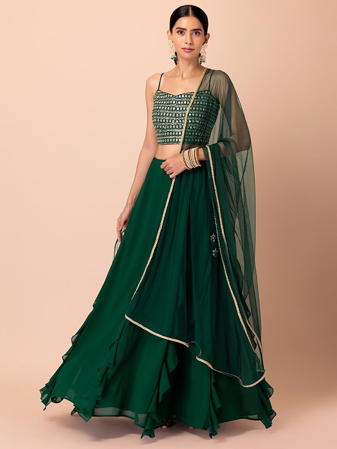 

FABPIXEL Embroidered Pure Georgette Semi-Stitched Lehenga & Unstitched Blouse With Dupatta, Green