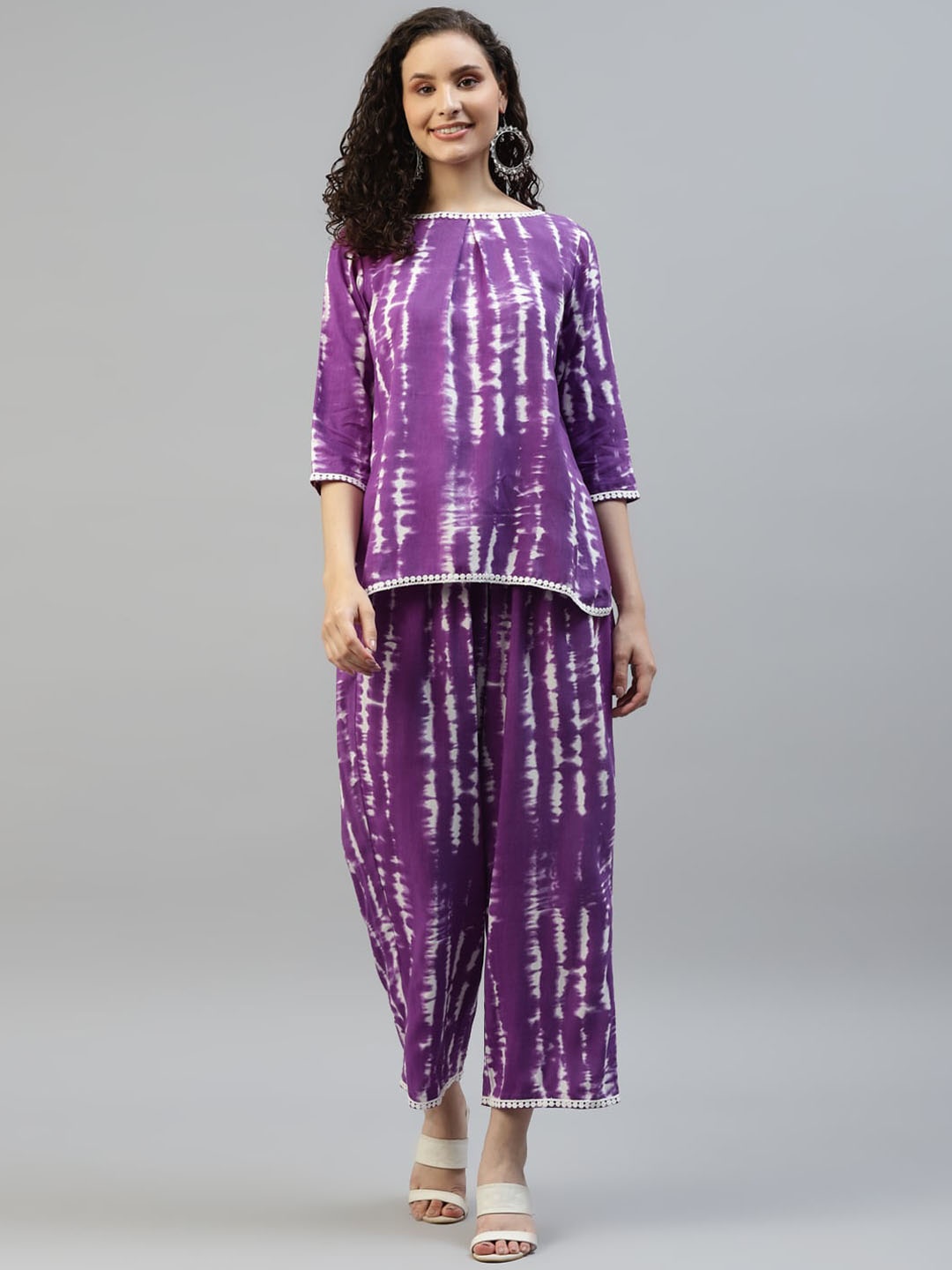 

DEEBACO Dyed Top With Palazzos Co-Ords, Lavender