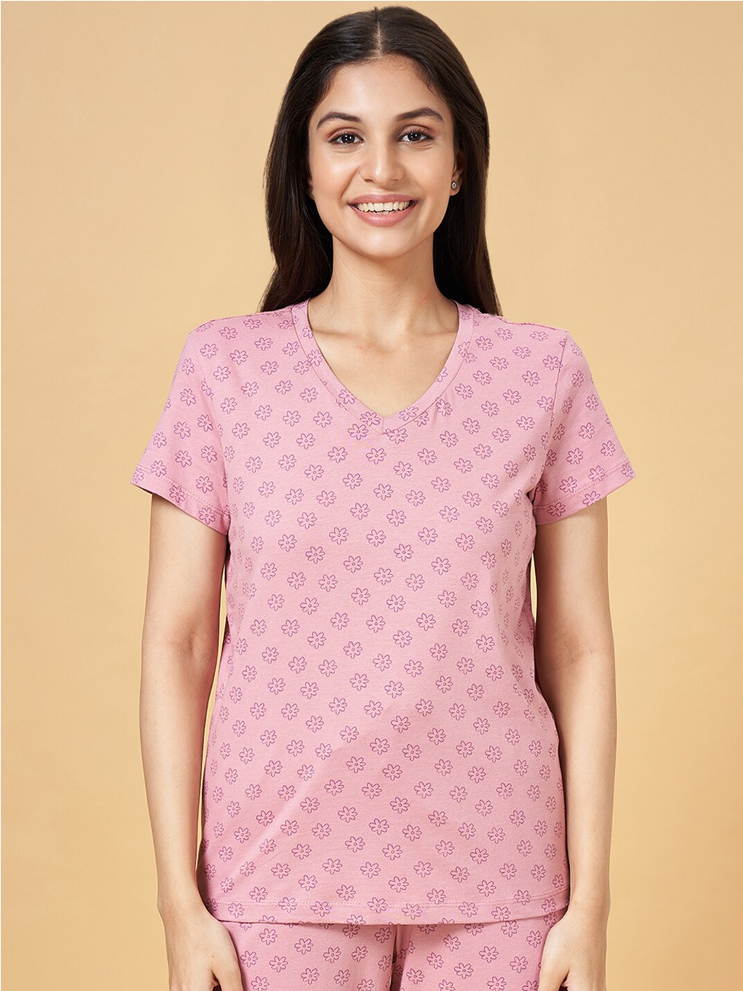 

Dreamz by Pantaloons V-Neck Print Cotton Top, Pink