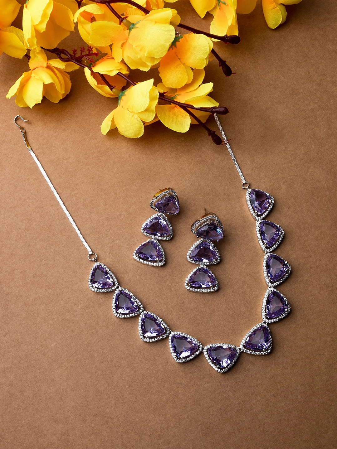 

StileAdda Silver-Plated CZ-Studded Designer Necklace & Earrings