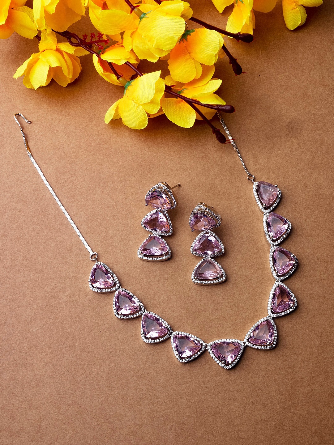 

StileAdda Silver-Plated CZ-Studded Necklace & Earrings