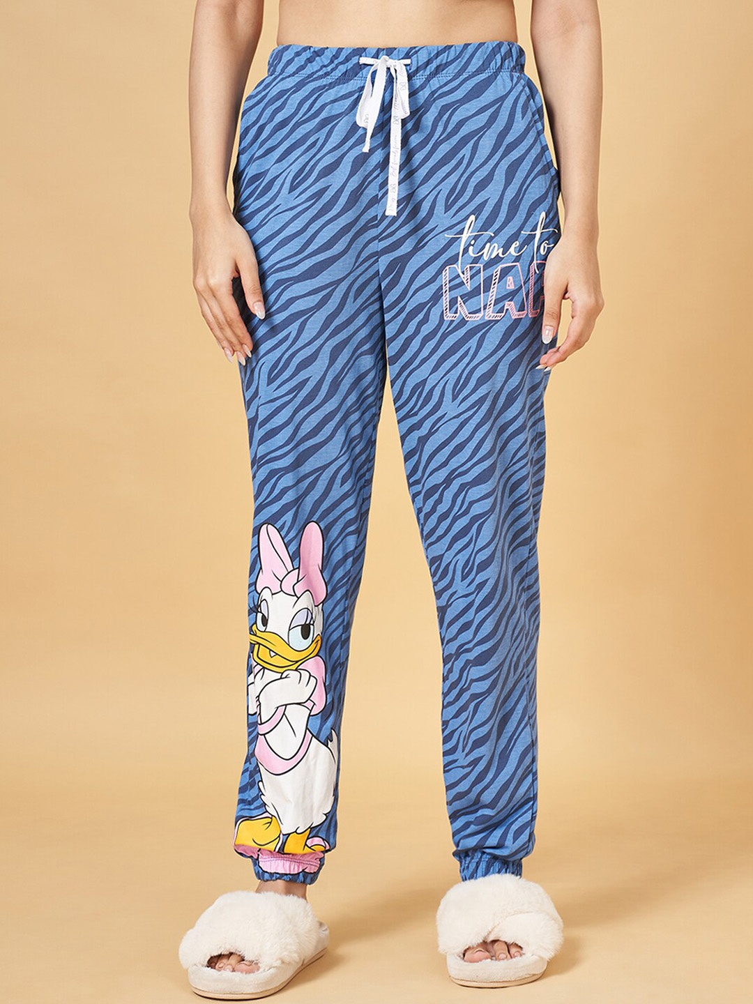 

Dreamz by Pantaloons Women Daisy Duck Printed Cotton Joggers, Blue
