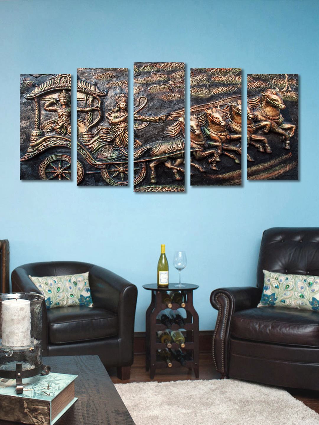 

999Store Brown & Black Set of 5 Indian Wall Art