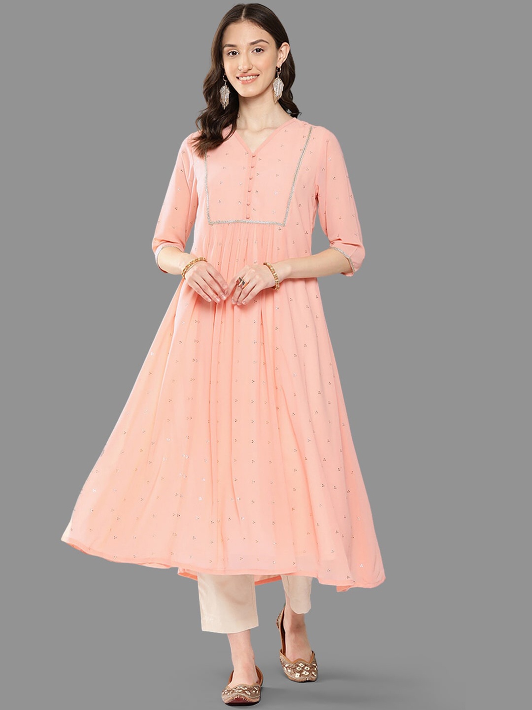 

Janasya Floral Printed Georgette Anarkali Kurta, Peach