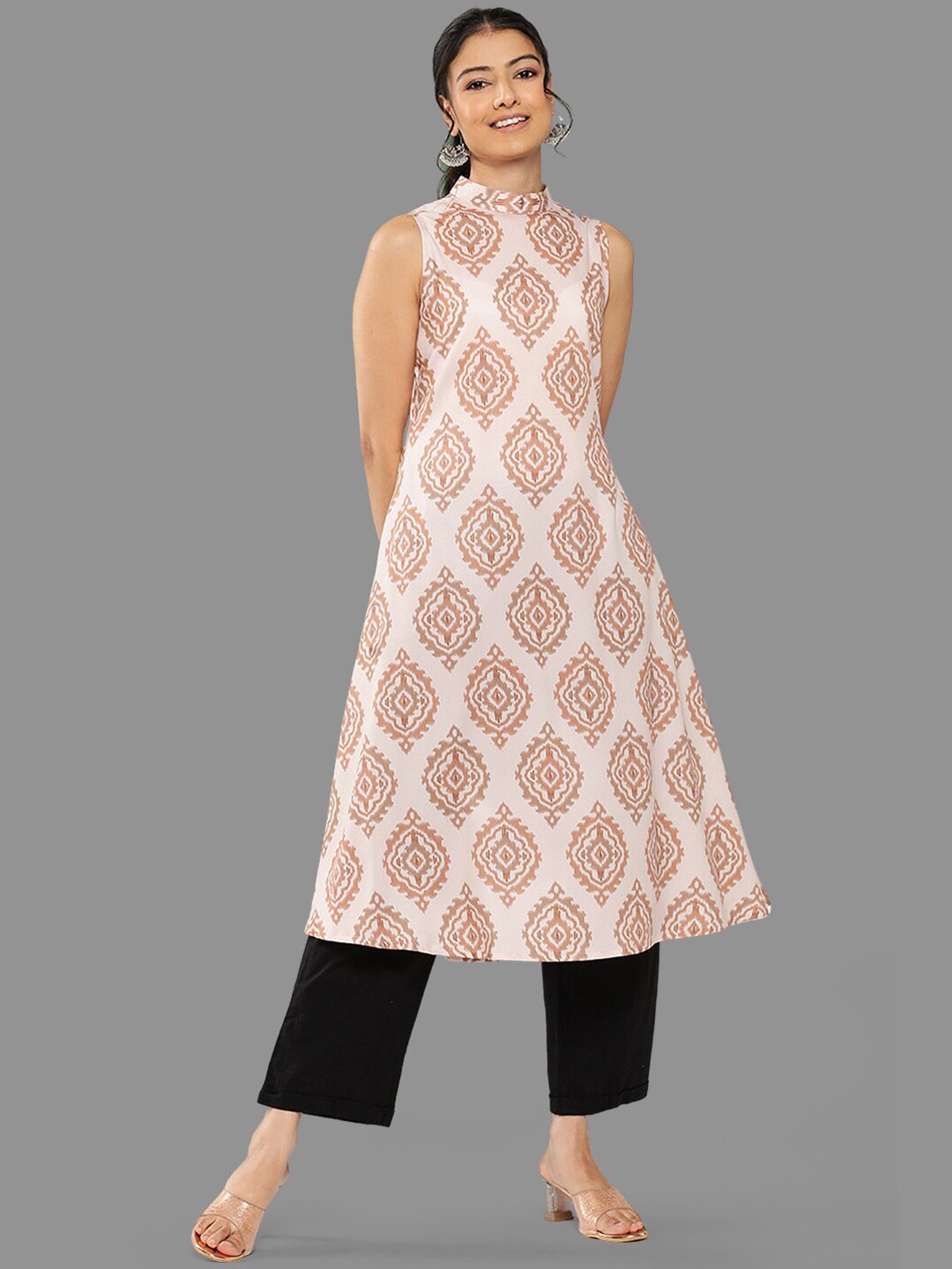

Janasya Ethnic Motifs Printed Crepe Kurta, Peach