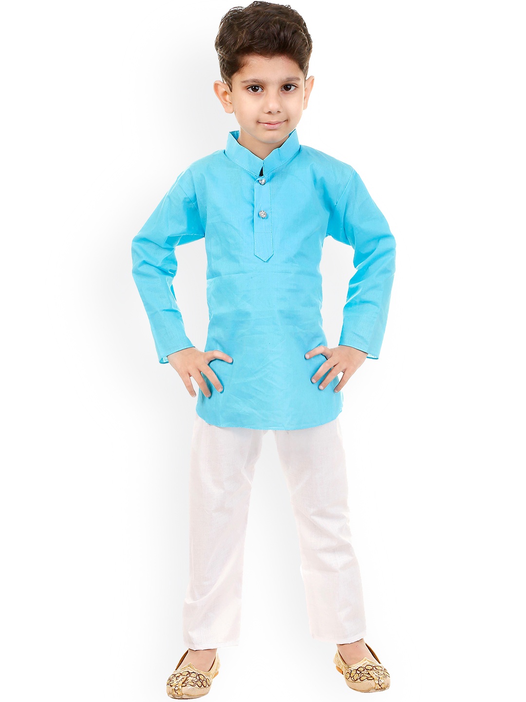 

BAESD Boys Mandarin Collar Pure Cotton Regular Kurta with Pyjamas, Blue