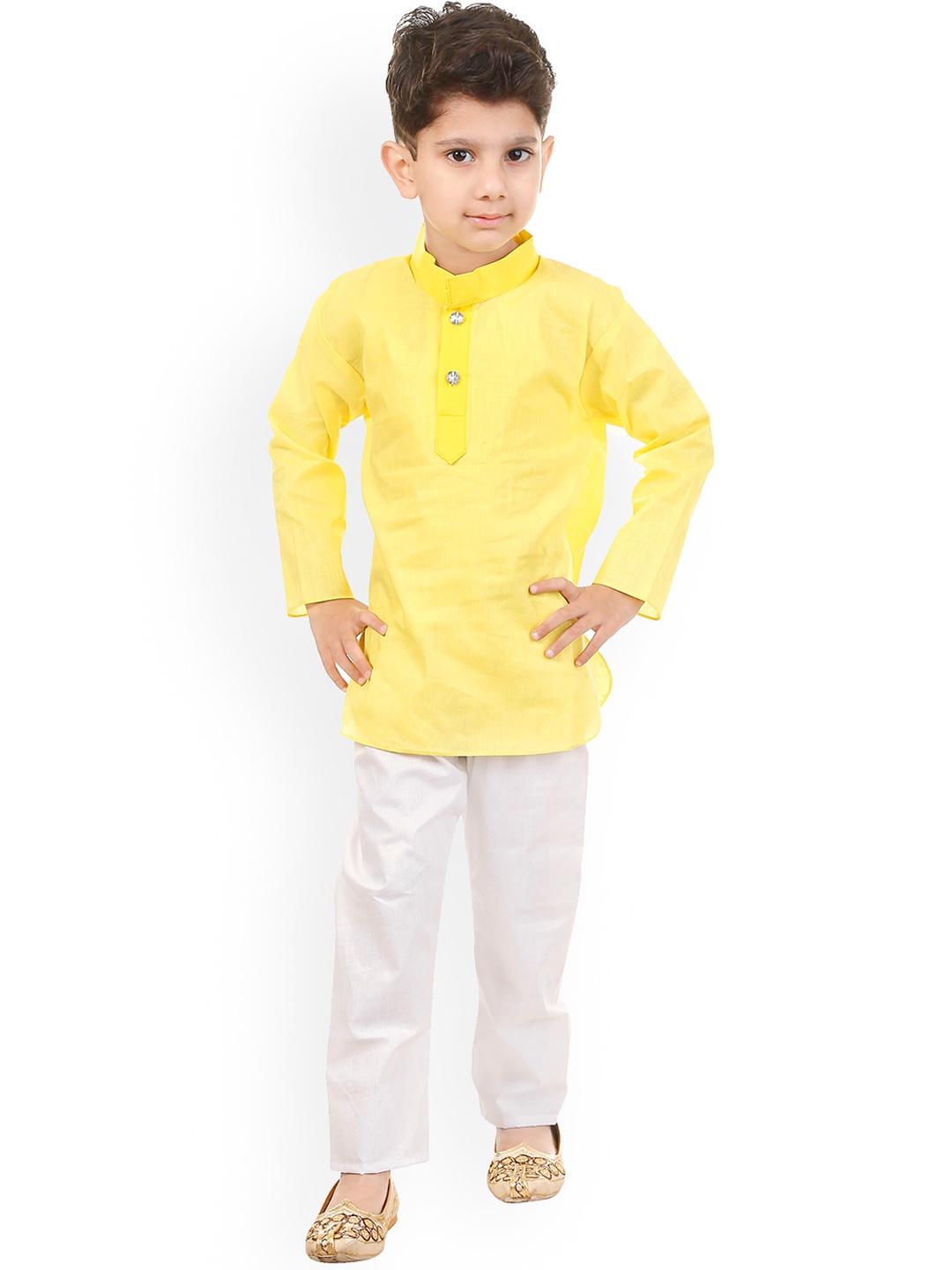 

BAESD Boys Mandarin Collar Pure Cotton Regular Kurta with Pyjamas, Yellow