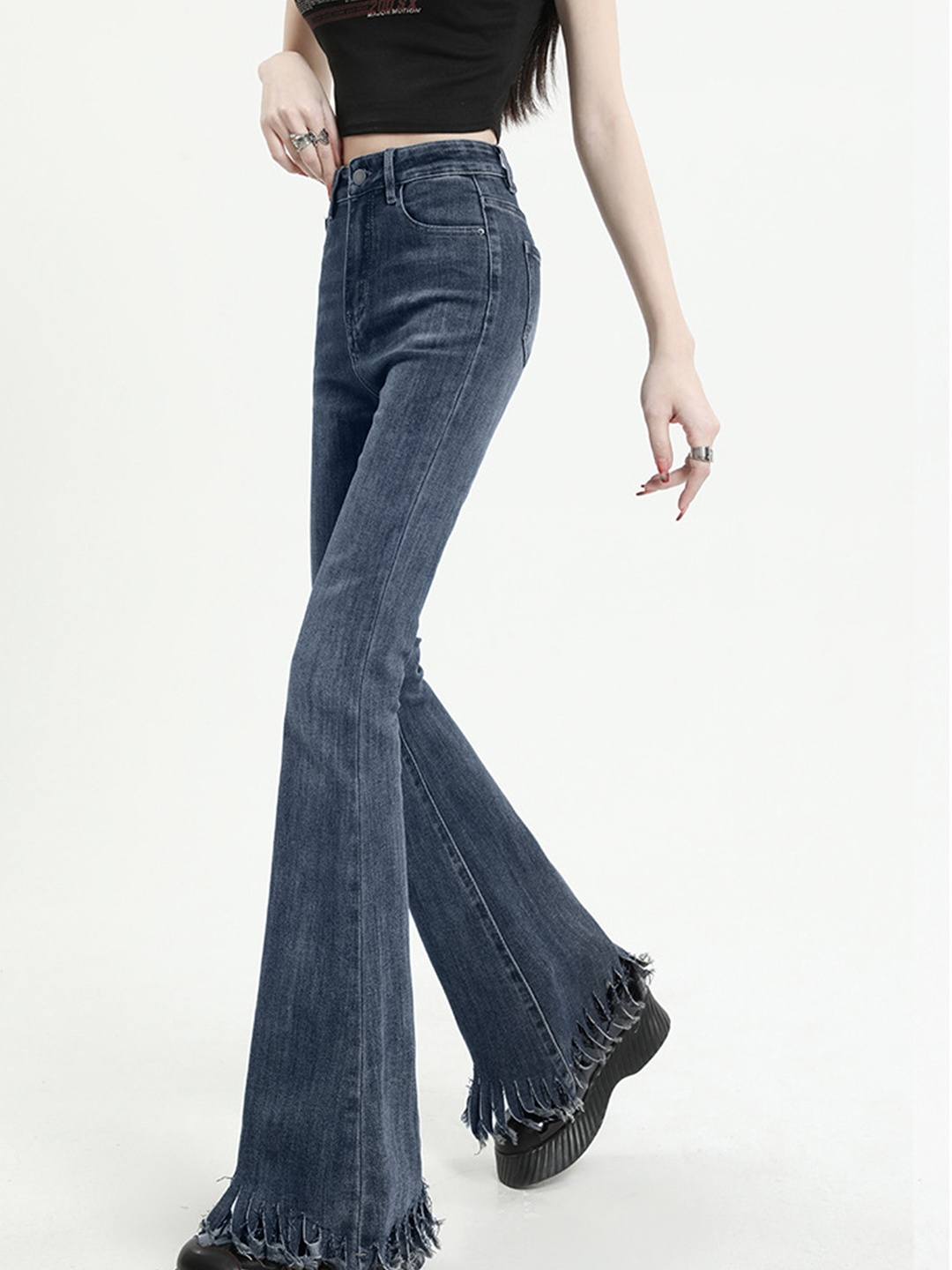 

LULU & SKY Women Bootcut High-Rise Low Distress Heavy Fade Jeans, Blue