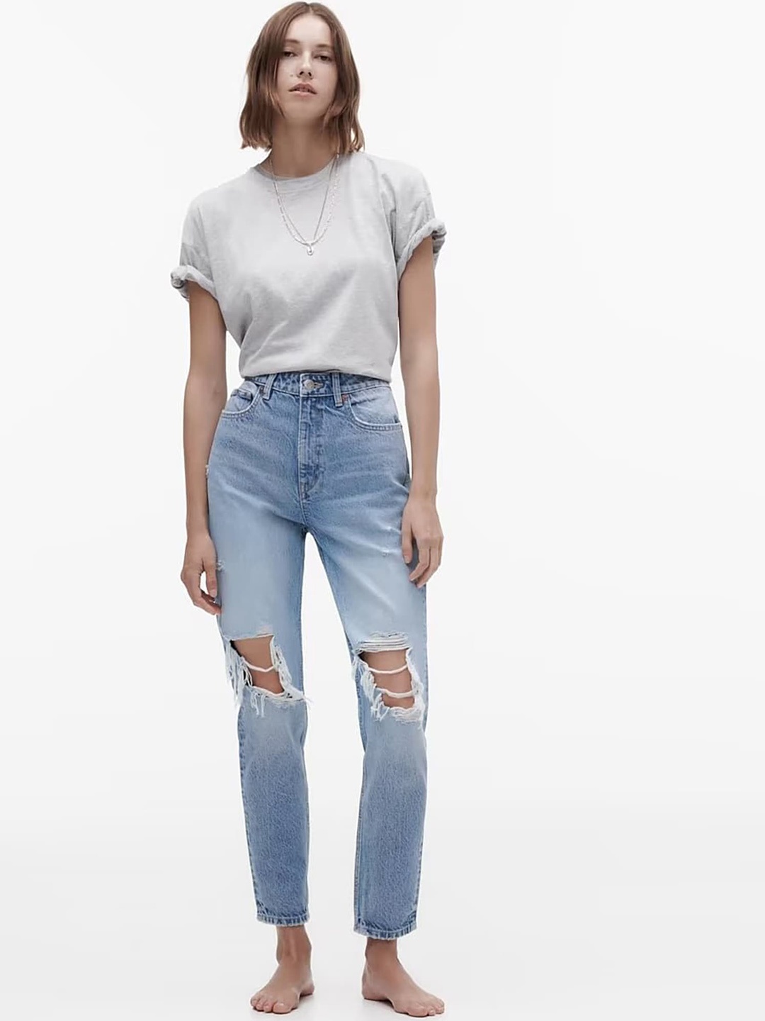 

LULU & SKY Women Straight Fit High-Rise Light Fade Highly Distressed Jeans, Blue