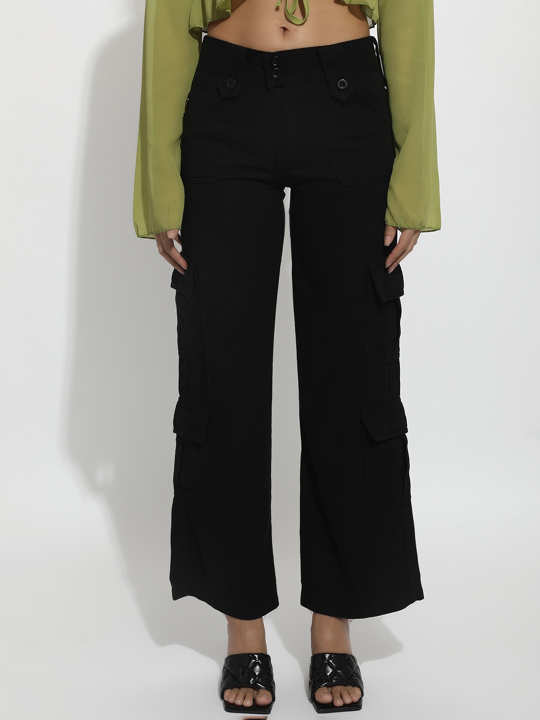 

LULU & SKY Women Wide Leg Clean Look Cargos, Black