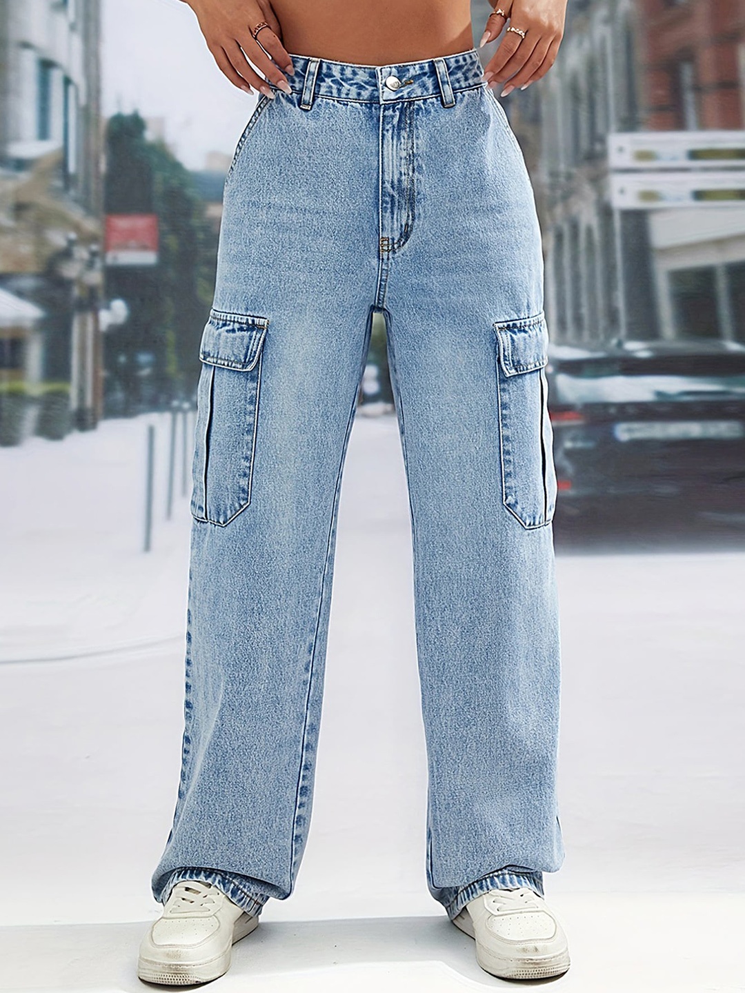 

LULU & SKY Women Straight Fit High-Rise Heavy Fade Clean Look Jeans, Blue