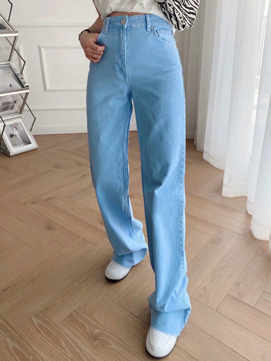 

LULU & SKY Women Straight Fit High-Rise Light Fade Clean Look Stretchable Jeans, Blue