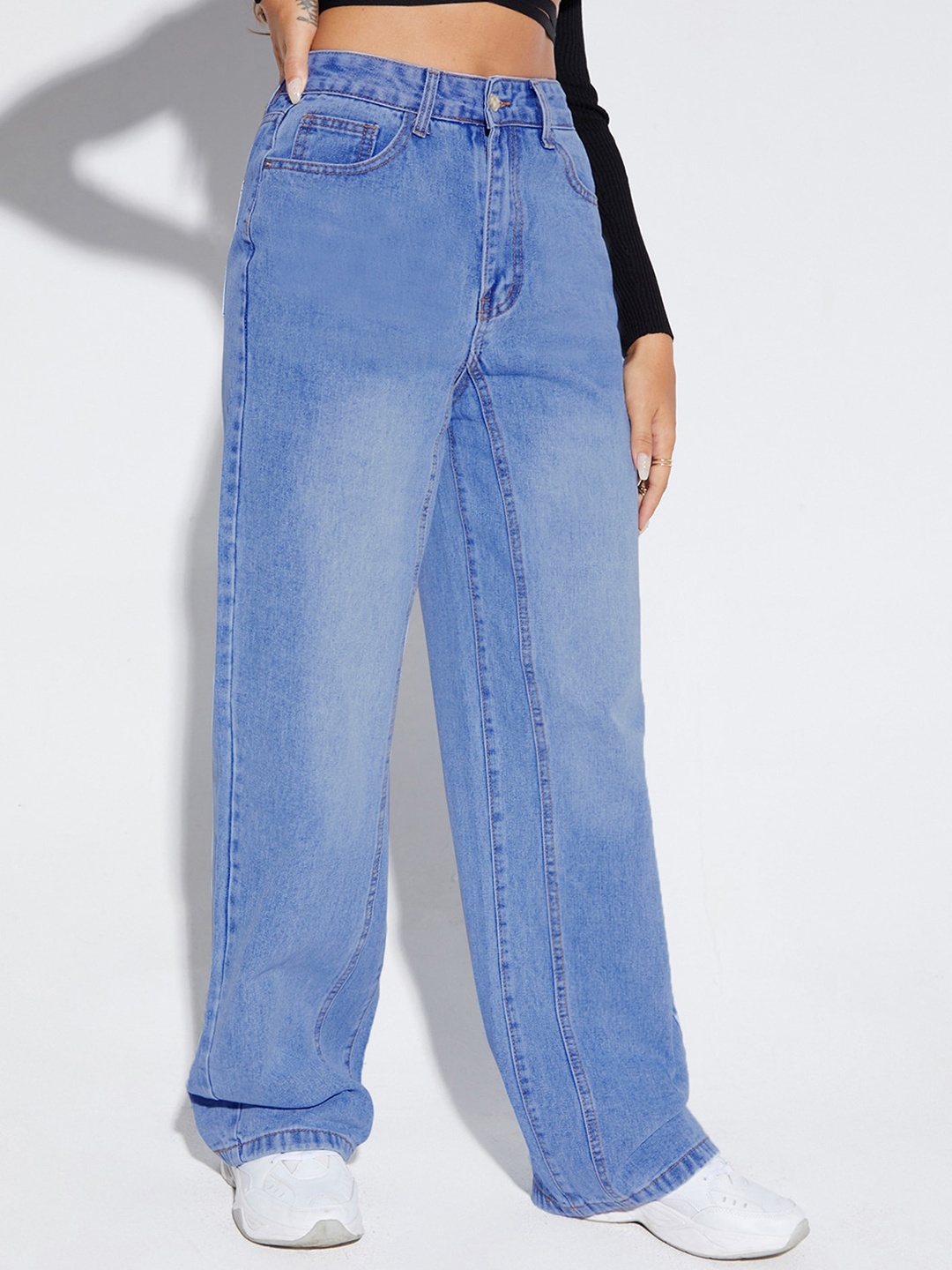 

LULU & SKY Women High-Rise Heavy Fade Comfort Jeans, Blue