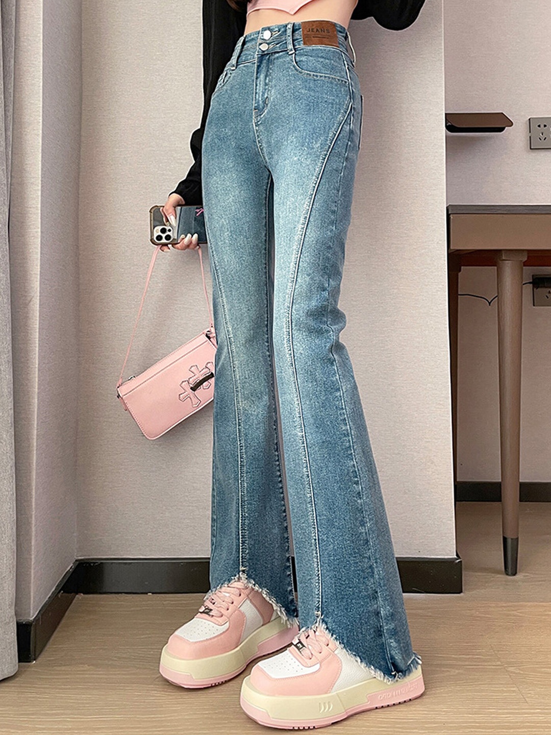 

LULU & SKY Women Flared High-Rise Clean Look Jeans, Blue