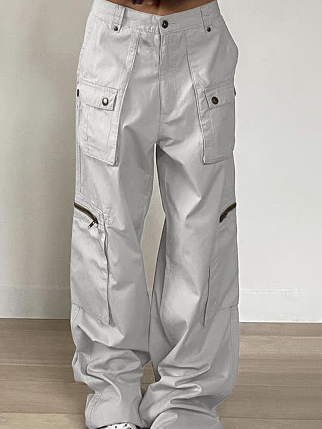 

LULU & SKY Women Straight Fit Low-Rise Clean Look Cargo Jeans, Off white