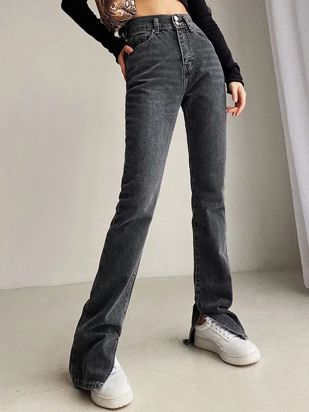 

LULU & SKY Women High-Rise Low Distress Jeans, Black
