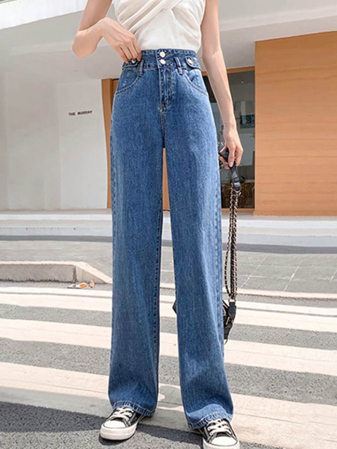 

LULU & SKY Women Straight Fit High-Rise Mildly Distressed Jeans, Blue