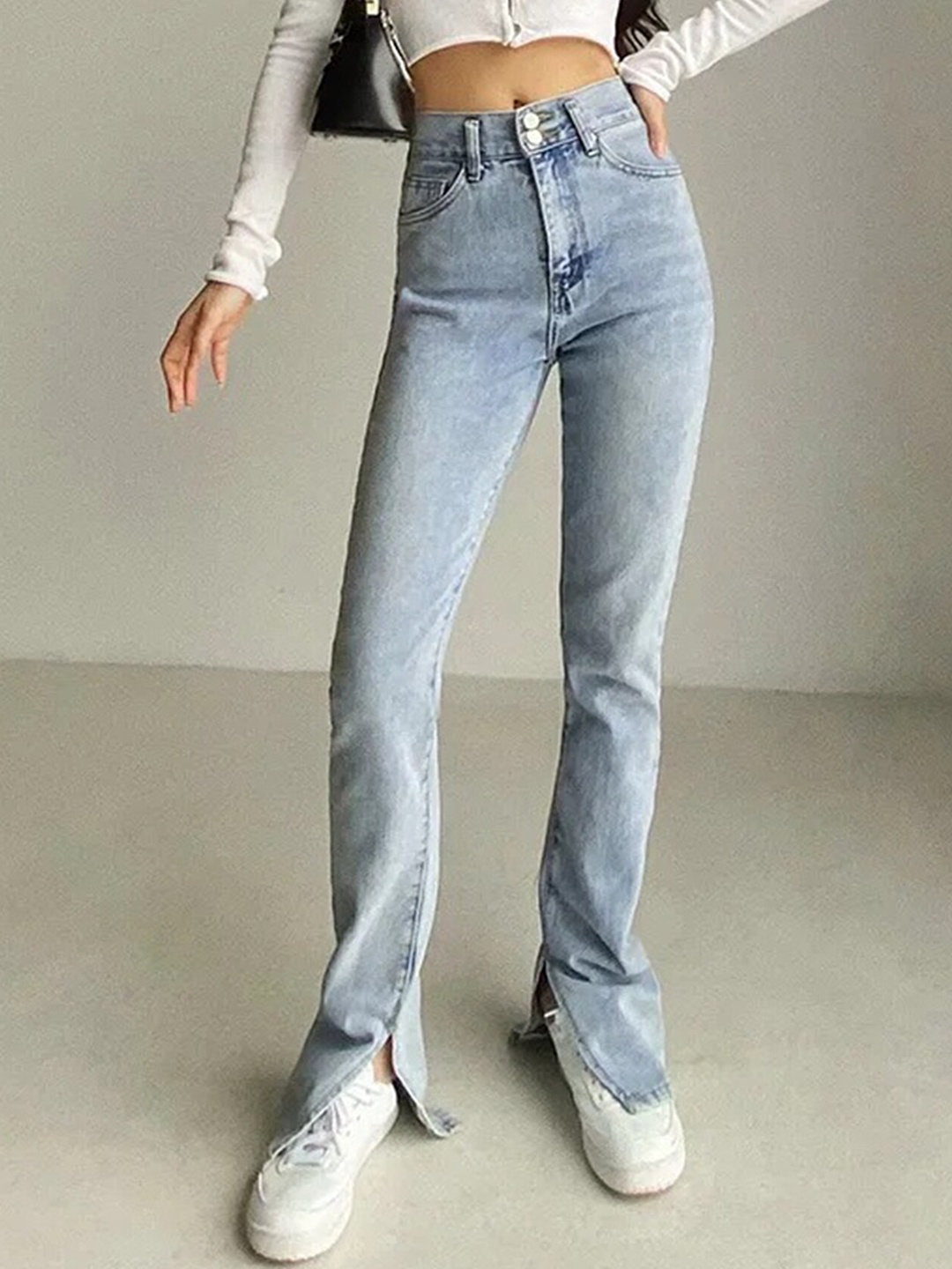 

LULU & SKY Women Skinny Fit High-Rise Low Distress Light Fade Jeans, Na