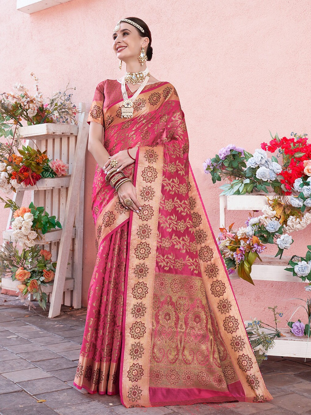 

Anouk Woven Design Zari Organza Saree, Pink