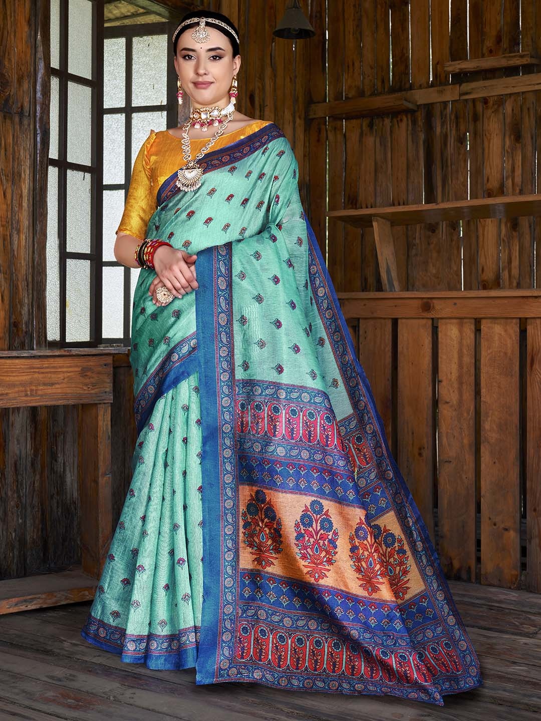 Anouk Rustic Woven Design Zari Art Silk Designer Saree, Blue