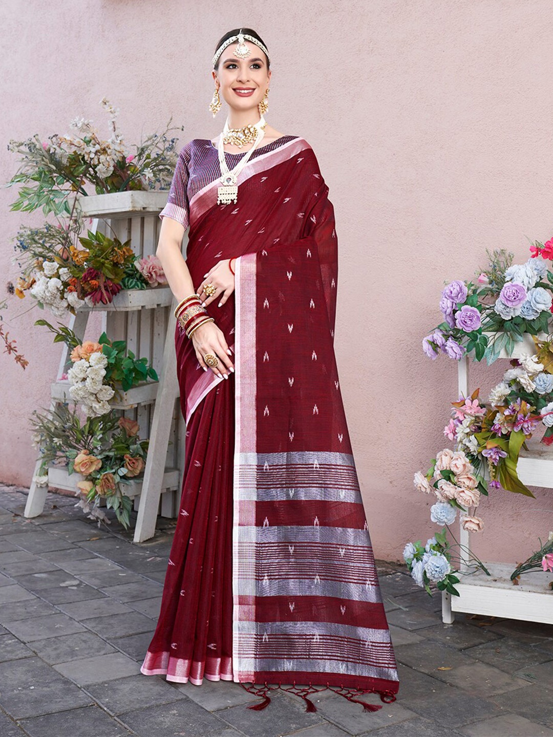 

Anouk Brown Ethnic Motifs Woven Design Zari Detailed Saree