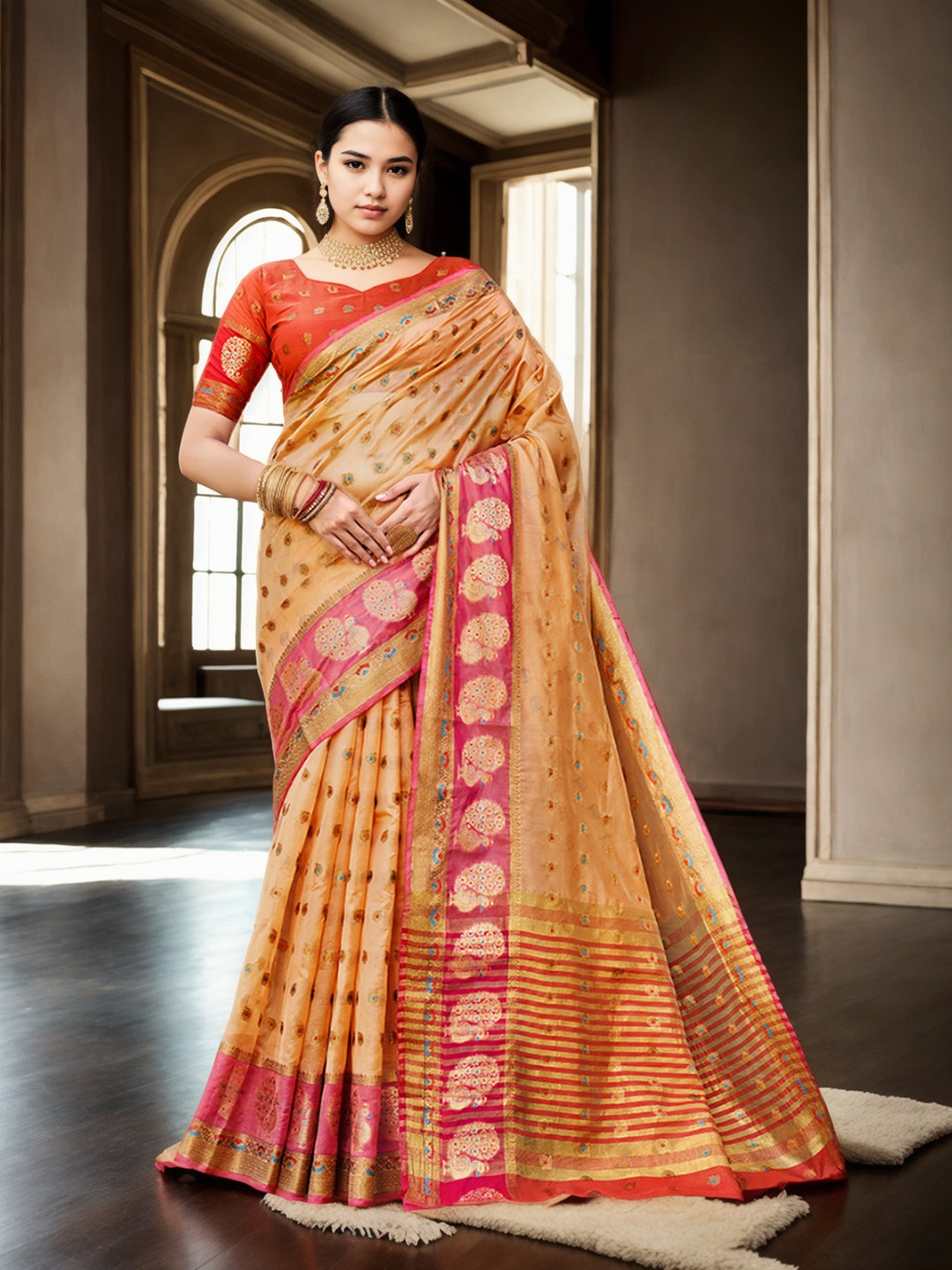 

Anouk Woven Design Zari Organza Saree, Cream