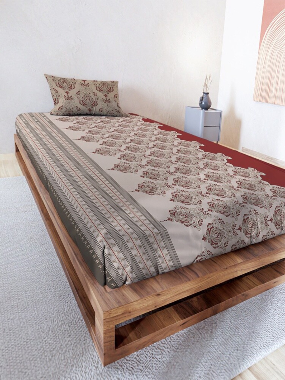 

MAYFAIR HOMES LONDON Red Ethnic Motifs Pure Cotton 144 TC Single Bedsheet & Pillow Cover
