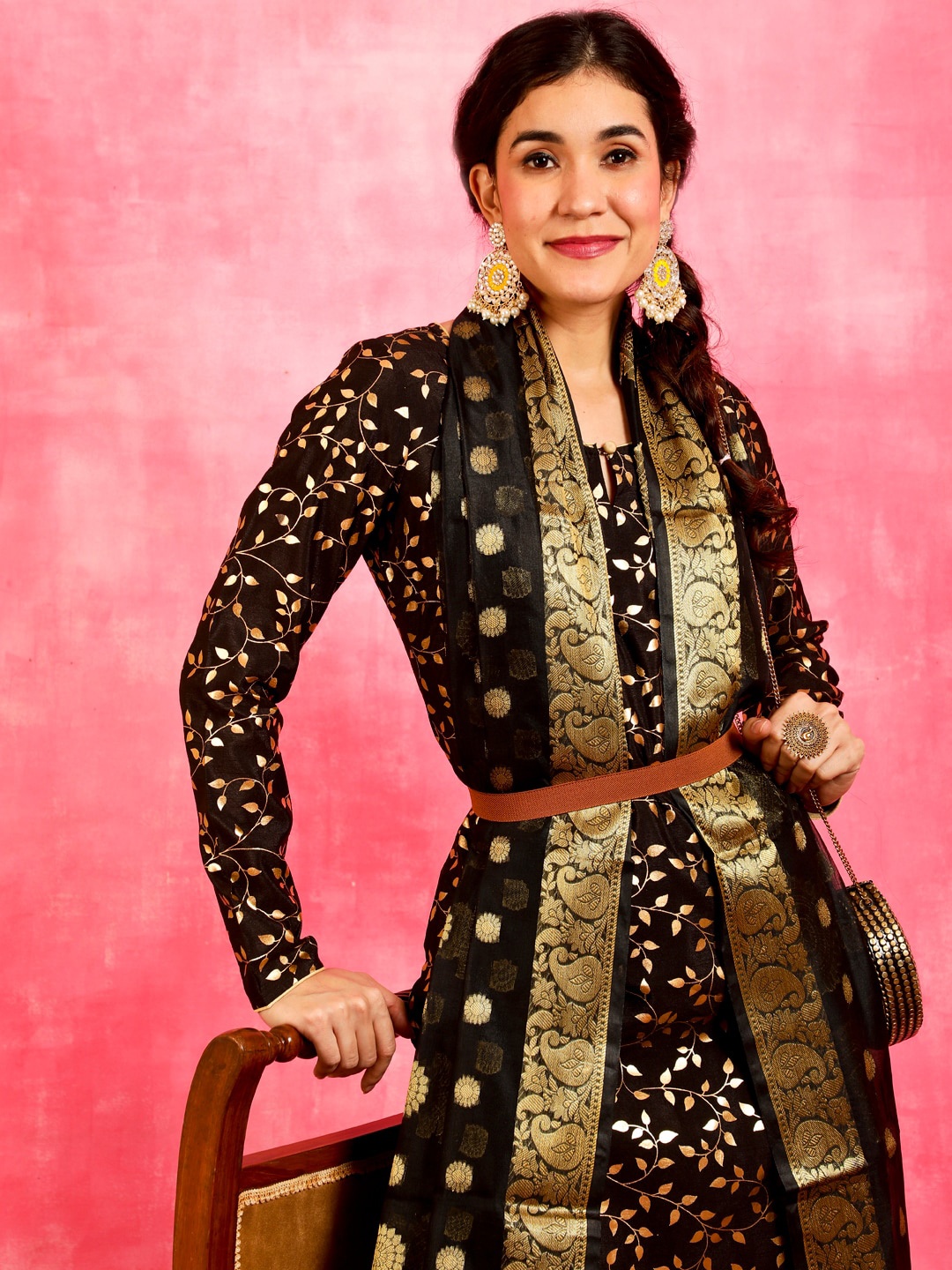 

Anouk Ethnic Motifs Printed Regular Kurta With Trousers & Dupatta, Black