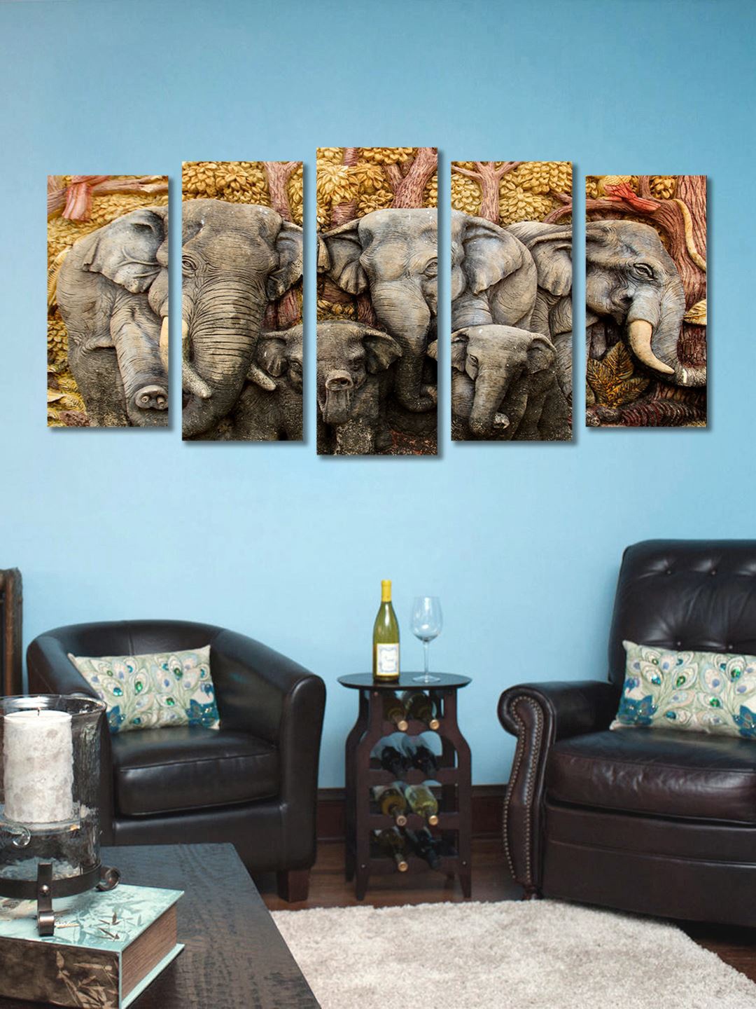 

999Store Brown & Gold Set of 5 Abstract Wall Art